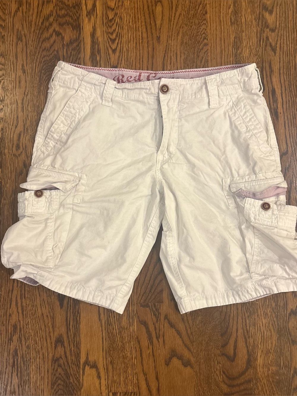 Red Camel White Ripstop Cargo Shorts w/ Lavender Trim